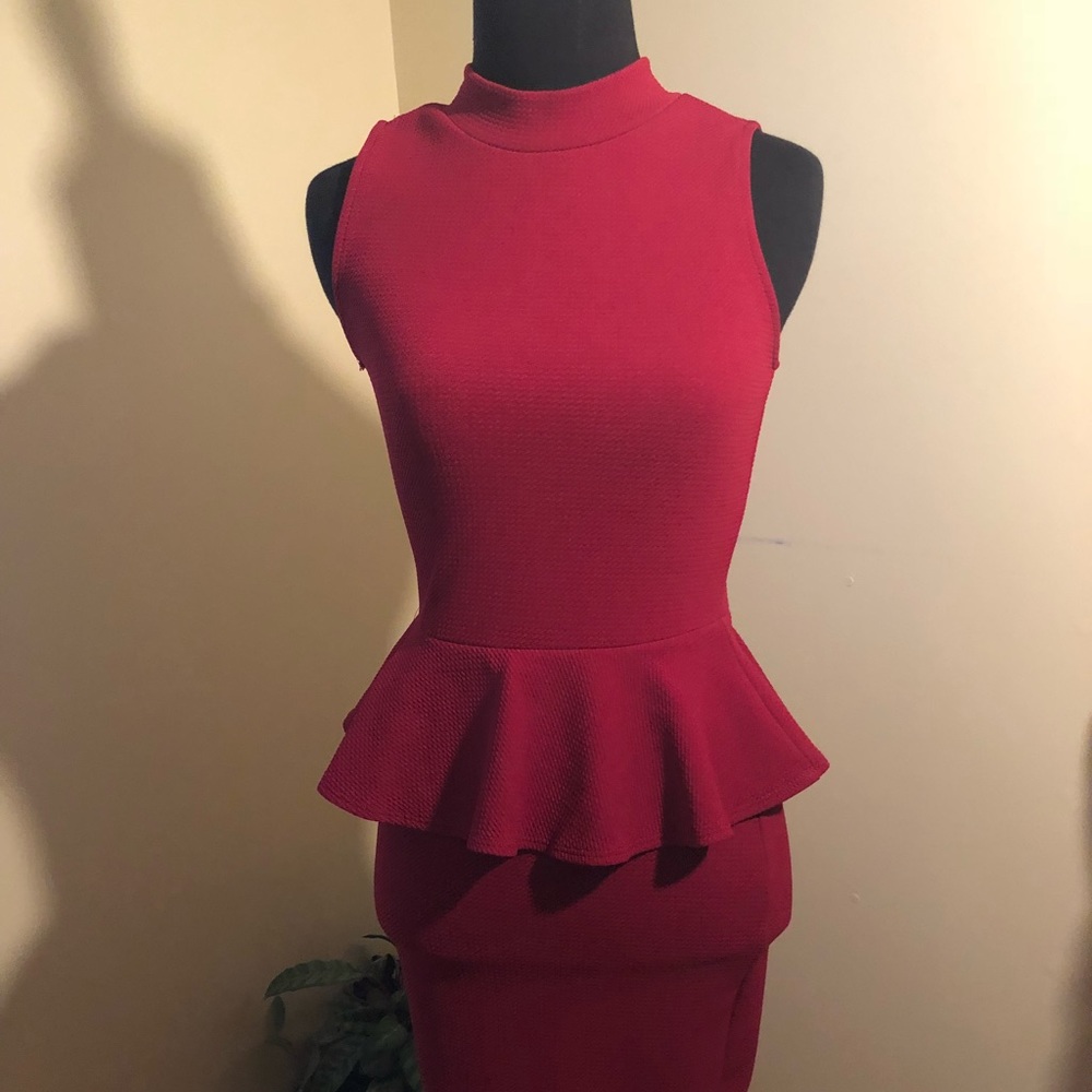 BURGUNDY PEPLUM DRESS